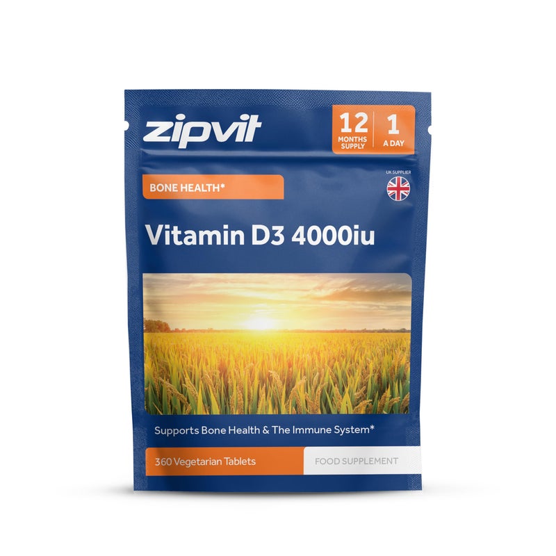 Zipvit Vitamin D3 4000 IU, 360 Maximum Strength Vitamin D Tablets, 12 Months Supply, Vegetarian, 1 a Day, VIT D3 As Cholecalciferol, Supports Bones Muscles, Immune System